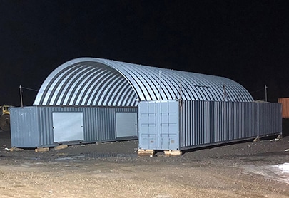 Roofing system 25’ W x 9’ H x 40’ L