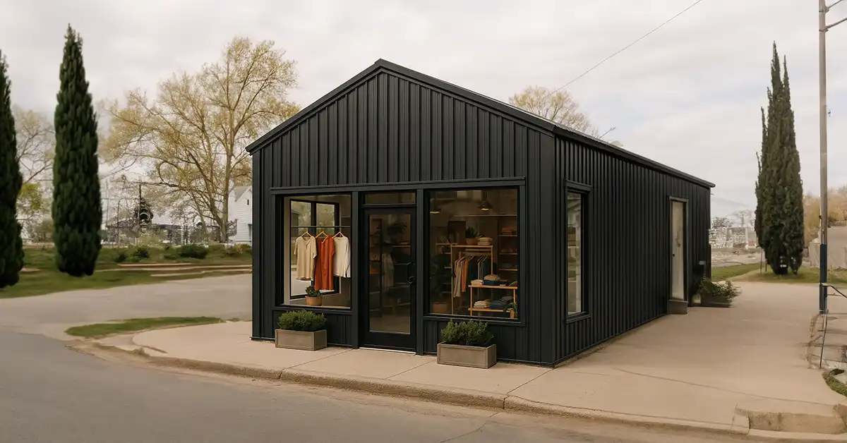 Black Prefab steel building retail shop
